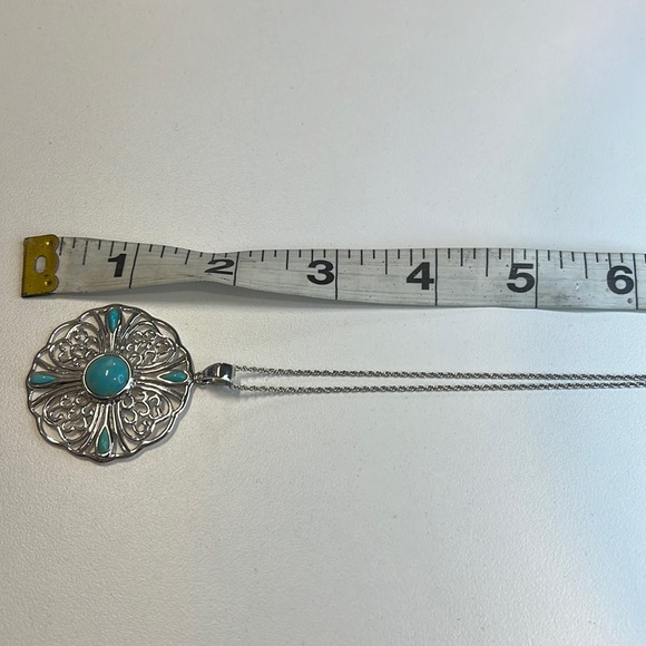 R. H. Macy Silver & Turquoise Flower Pot Necklace, NWT! - Picture 5 of 6